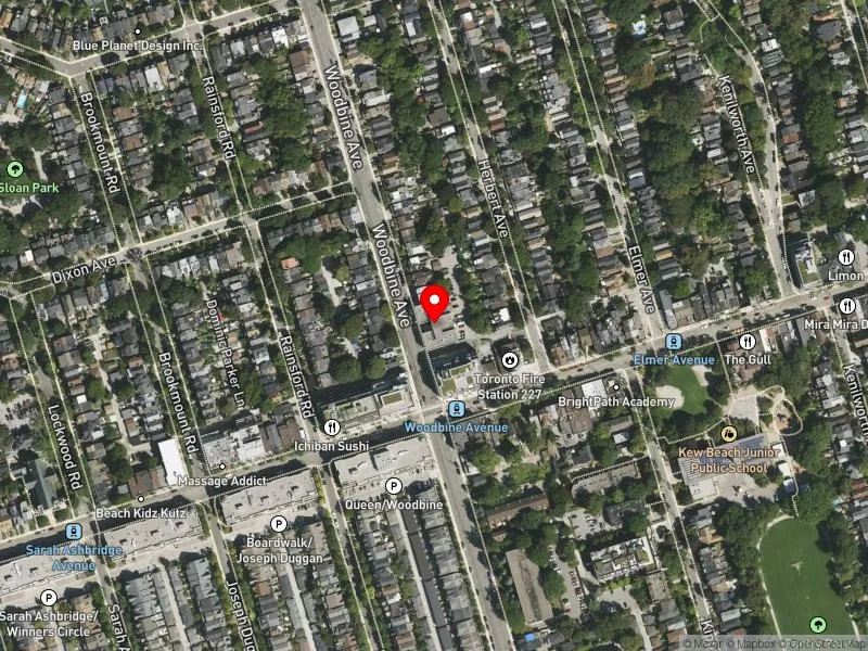 RentSafeTO apartment evaluation satellite view of 223 WOODBINE AVE in Beaches-East York, Toronto