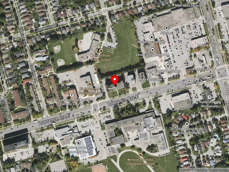 RentSafeTO apartment evaluation satellite view of 2230 LAWRENCE AVE E in Scarborough Centre, Toronto