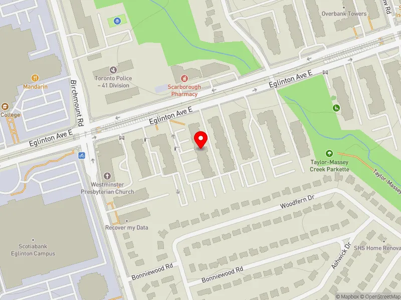 RentSafeTO apartment evaluation map view of 2231 EGLINTON AVE E in Scarborough Southwest, Toronto