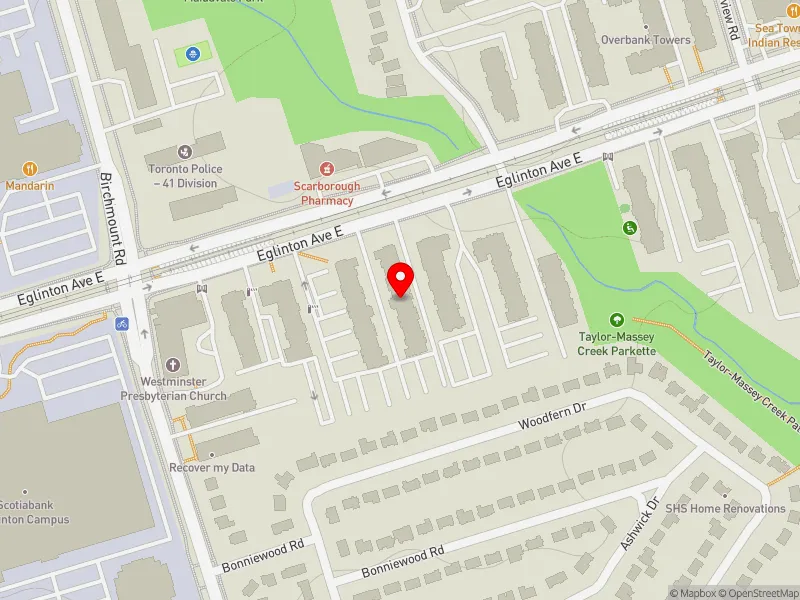 RentSafeTO apartment evaluation map view of 2233 EGLINTON AVE E in Scarborough Southwest, Toronto