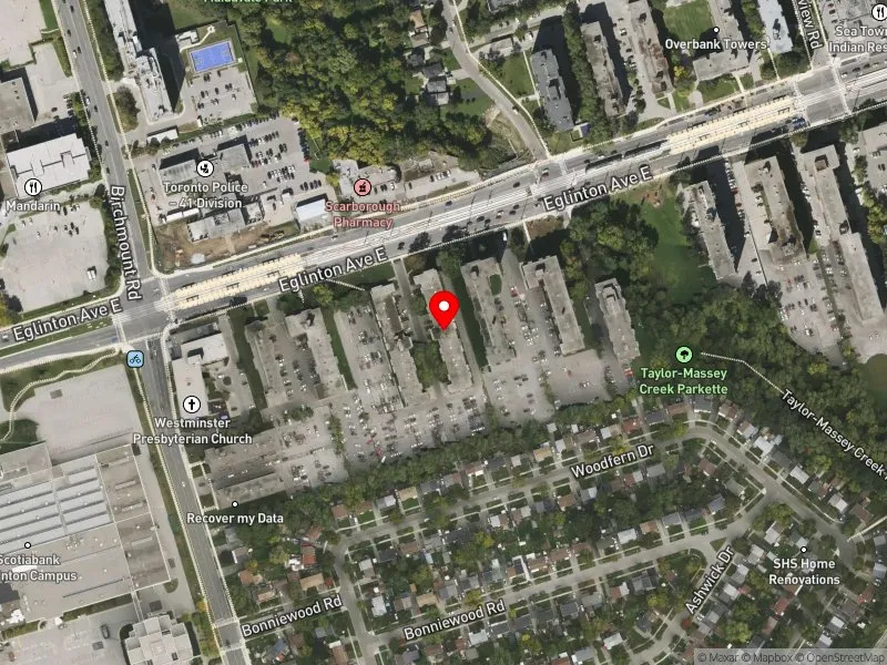 RentSafeTO apartment evaluation satellite view of 2233 EGLINTON AVE E in Scarborough Southwest, Toronto