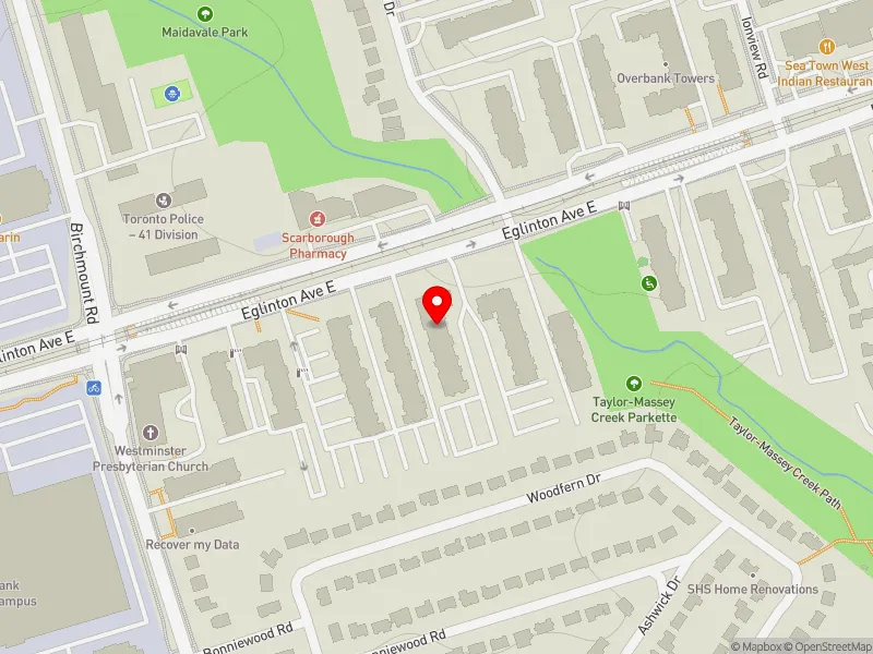 RentSafeTO apartment evaluation map view of 2239 EGLINTON AVE E in Scarborough Southwest, Toronto