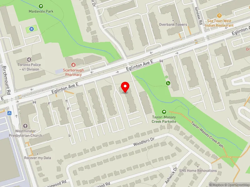 RentSafeTO apartment evaluation map view of 2243 EGLINTON AVE E in Scarborough Southwest, Toronto