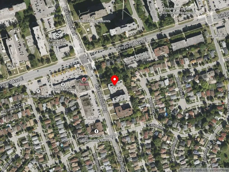 RentSafeTO apartment evaluation satellite view of 2249 BIRCHMOUNT RD in Scarborough-Agincourt, Toronto