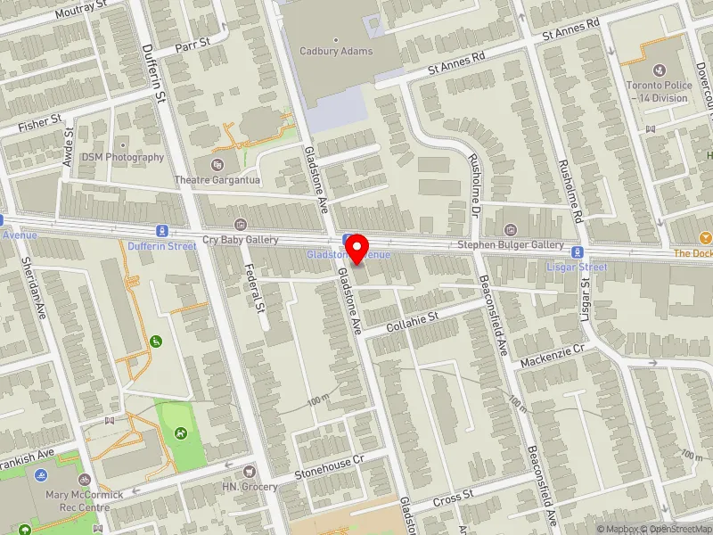RentSafeTO apartment evaluation map view of 225 GLADSTONE AVE in Davenport, Toronto