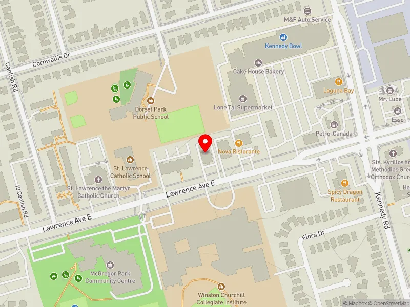 RentSafeTO apartment evaluation map view of 2250 LAWRENCE AVE E in Scarborough Centre, Toronto