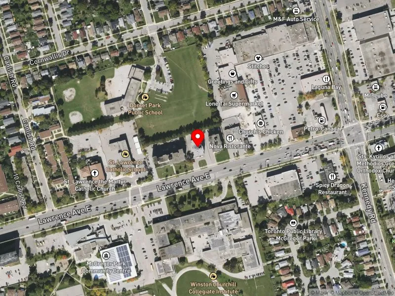 RentSafeTO apartment evaluation satellite view of 2250 LAWRENCE AVE E in Scarborough Centre, Toronto