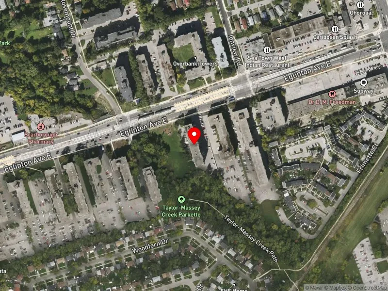 RentSafeTO apartment evaluation satellite view of 2283 EGLINTON AVE E in Scarborough Southwest, Toronto