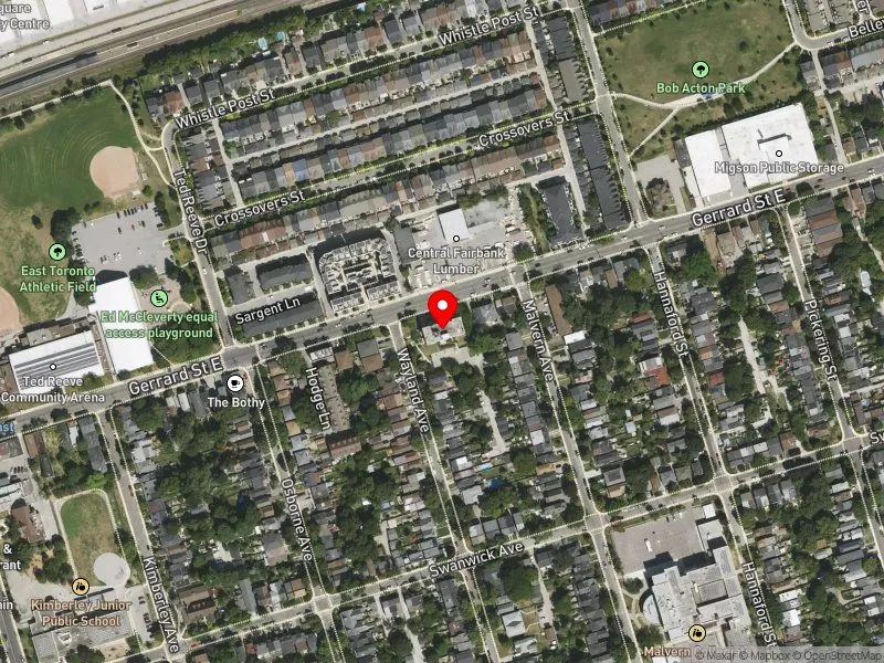 RentSafeTO apartment evaluation satellite view of 2287 GERRARD ST E in Beaches-East York, Toronto