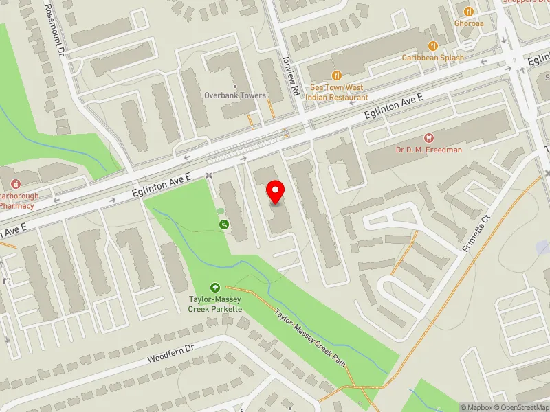 RentSafeTO apartment evaluation map view of 2293 EGLINTON AVE E in Scarborough Southwest, Toronto