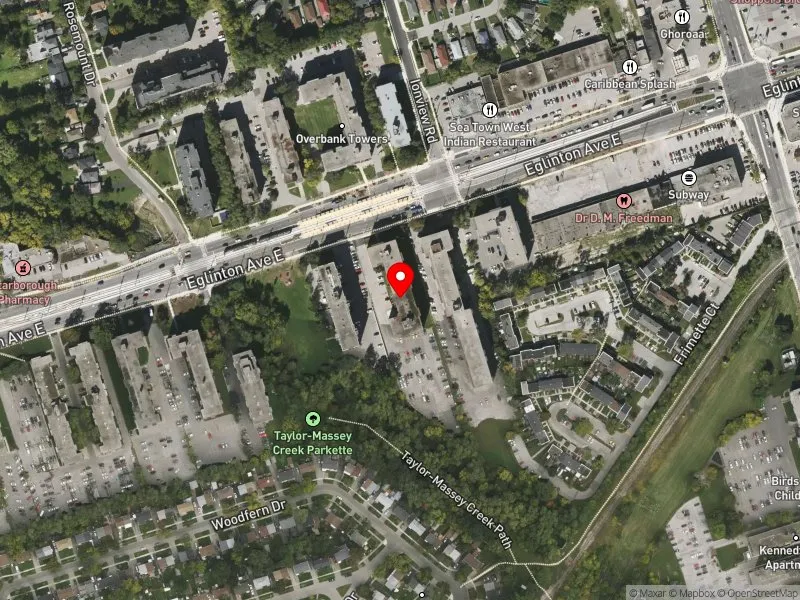 RentSafeTO apartment evaluation satellite view of 2293 EGLINTON AVE E in Scarborough Southwest, Toronto