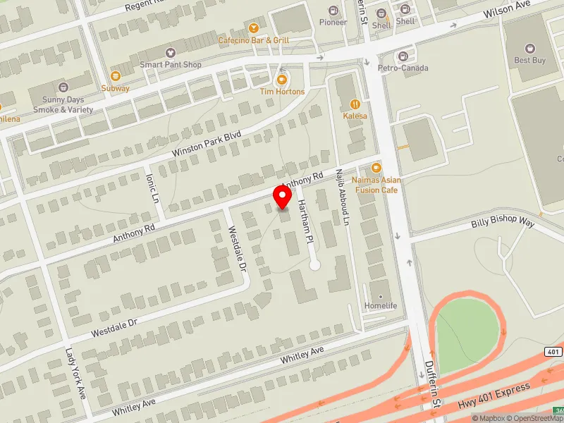 RentSafeTO apartment evaluation map view of 23 ANTHONY RD in York Centre, Toronto