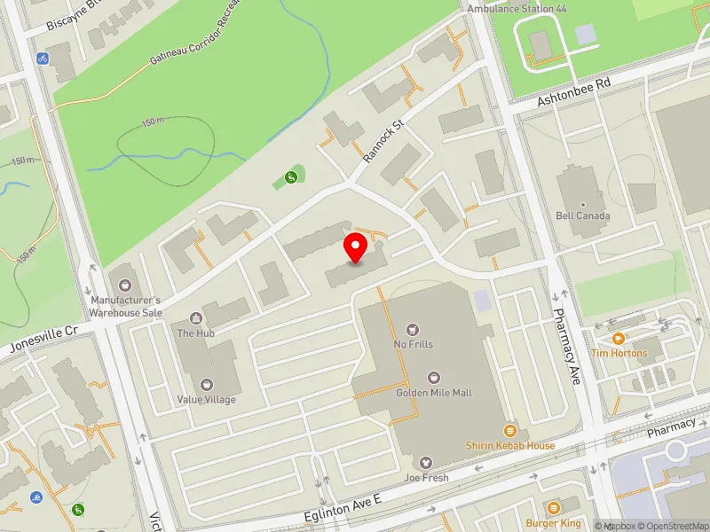 RentSafeTO apartment evaluation map view of 23 CRAIGTON DR in Scarborough Centre, Toronto
