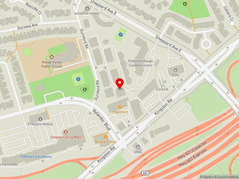 RentSafeTO apartment evaluation map view of 23 DURNFORD RD in Scarborough-Rouge Park, Toronto