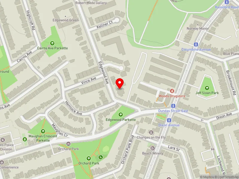 RentSafeTO apartment evaluation map view of 23 EDGEWOOD AVE in Beaches-East York, Toronto