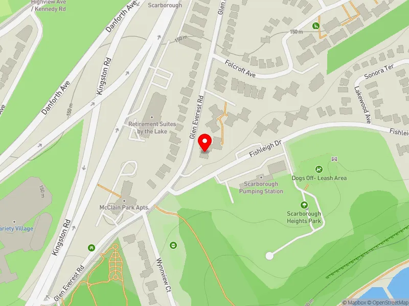 RentSafeTO apartment evaluation map view of 23 GLEN EVEREST RD in Scarborough Southwest, Toronto