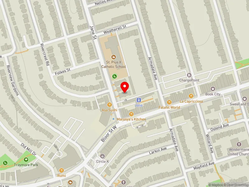 RentSafeTO apartment evaluation map view of 23 JANE ST in Parkdale-High Park, Toronto