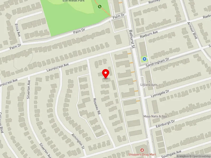 RentSafeTO apartment evaluation map view of 23 ROSSEAU RD in York Centre, Toronto