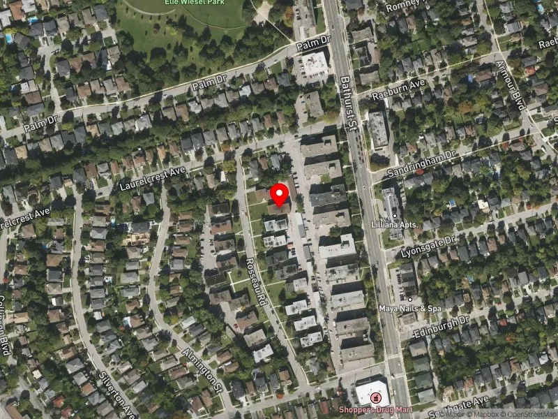 RentSafeTO apartment evaluation satellite view of 23 ROSSEAU RD in York Centre, Toronto