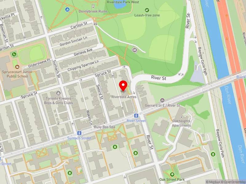 RentSafeTO apartment evaluation map view of 230 RIVER ST in Toronto Centre, Toronto