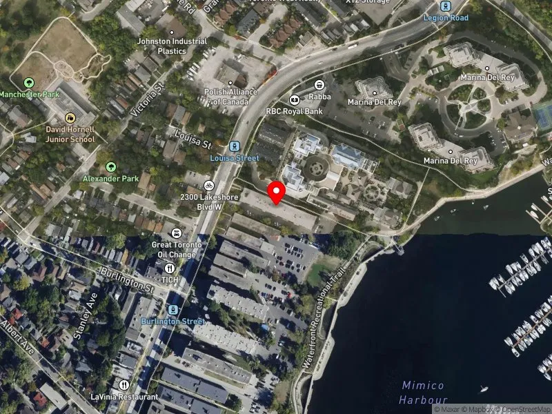 RentSafeTO apartment evaluation satellite view of 2301 LAKE SHORE BLVD W in Etobicoke-Lakeshore, Toronto