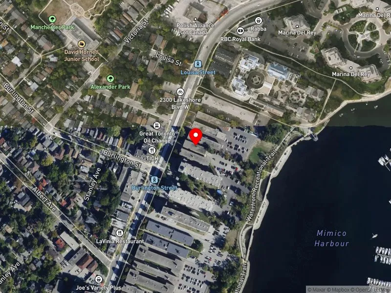 RentSafeTO apartment evaluation satellite view of 2309 LAKE SHORE BLVD W in Etobicoke-Lakeshore, Toronto