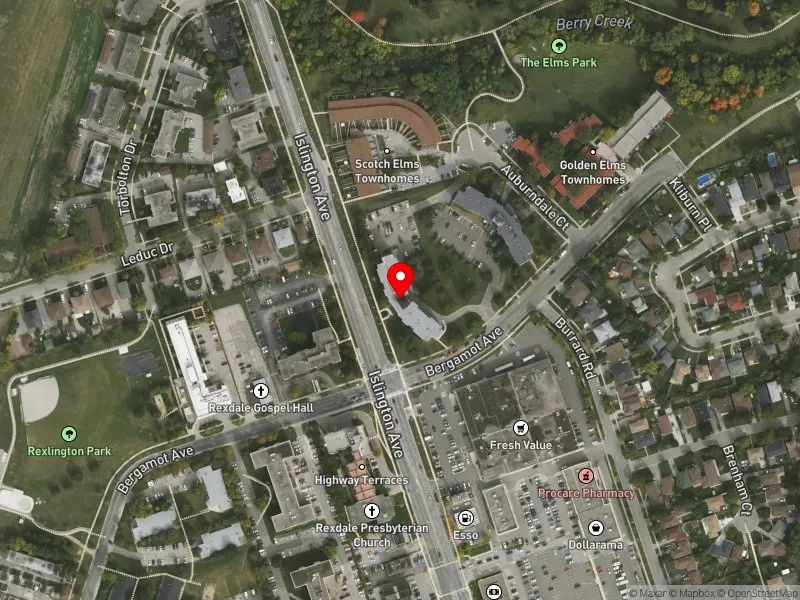 RentSafeTO apartment evaluation satellite view of 2313 ISLINGTON AVE in Etobicoke North, Toronto