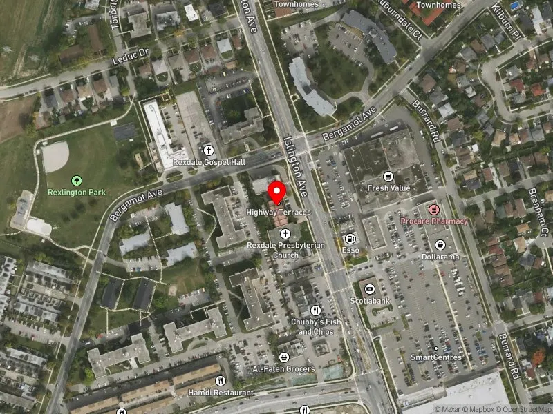 RentSafeTO apartment evaluation satellite view of 2314 ISLINGTON AVE in Etobicoke North, Toronto