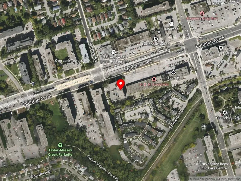RentSafeTO apartment evaluation satellite view of 2323 EGLINTON AVE E in Scarborough Southwest, Toronto
