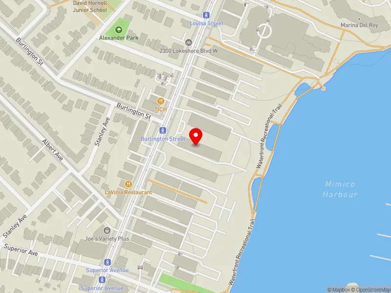RentSafeTO apartment evaluation map view of 2323 LAKE SHORE BLVD W in Etobicoke-Lakeshore, Toronto