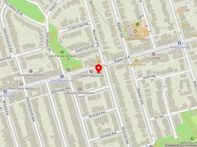 RentSafeTO apartment evaluation map view of 2327 QUEEN ST E in Beaches-East York, Toronto