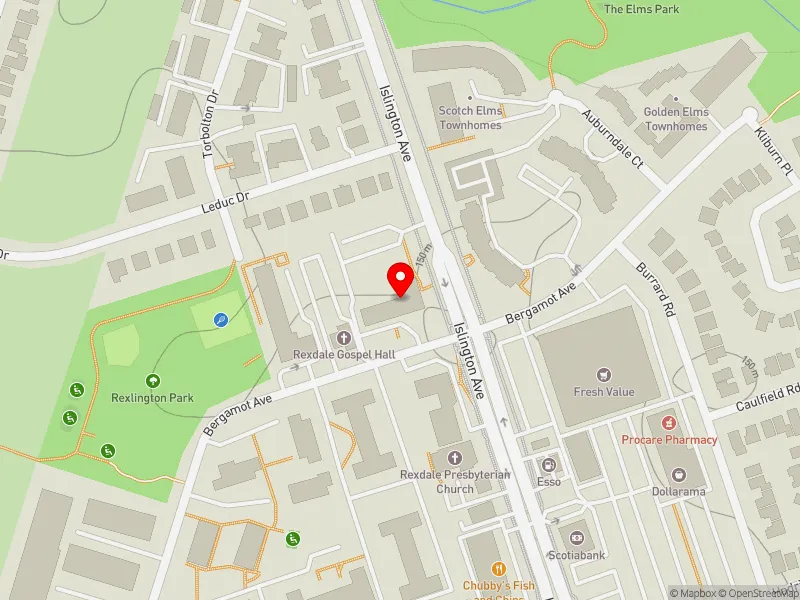 RentSafeTO apartment evaluation map view of 2328 ISLINGTON AVE in Etobicoke North, Toronto
