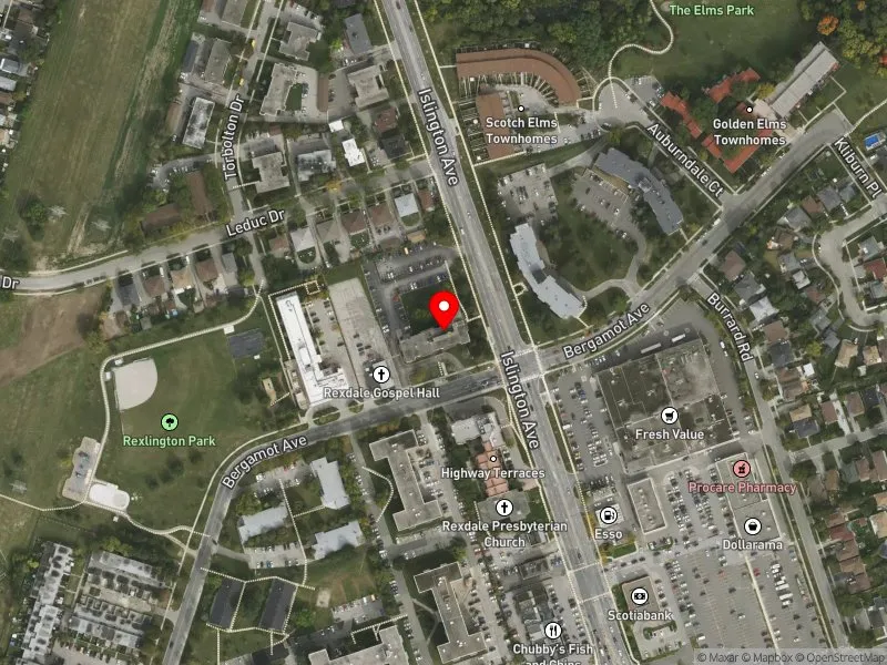 RentSafeTO apartment evaluation satellite view of 2328 ISLINGTON AVE in Etobicoke North, Toronto