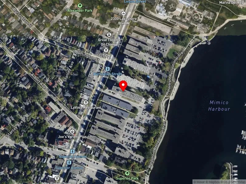 RentSafeTO apartment evaluation satellite view of 2335 LAKE SHORE BLVD W in Etobicoke-Lakeshore, Toronto