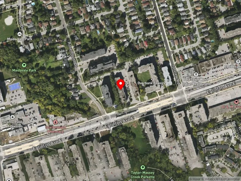 RentSafeTO apartment evaluation satellite view of 2354 EGLINTON AVE E in Scarborough Centre, Toronto