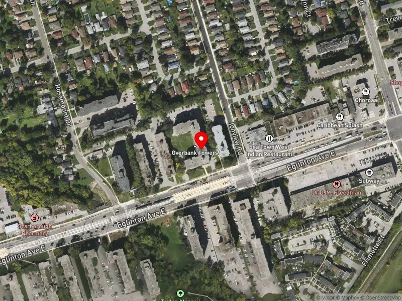 RentSafeTO apartment evaluation satellite view of 2360 EGLINTON AVE E in Scarborough Centre, Toronto