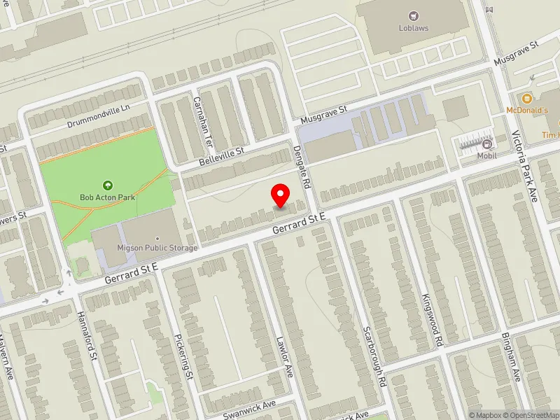 RentSafeTO apartment evaluation map view of 2390 GERRARD ST E in Beaches-East York, Toronto