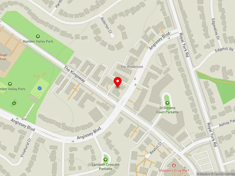 RentSafeTO apartment evaluation map view of 24 ANGLESEY BLVD in Etobicoke Centre, Toronto