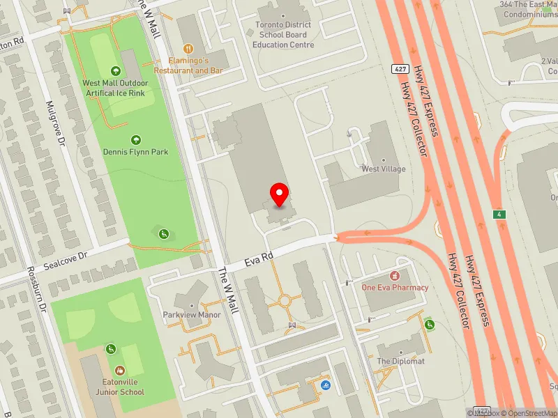 RentSafeTO apartment evaluation map view of 24 EVA RD in Etobicoke Centre, Toronto