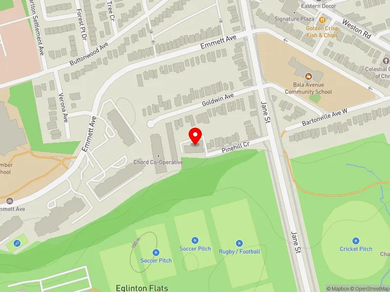 RentSafeTO apartment evaluation map view of 24 PINEHILL CRES in York South-Weston, Toronto