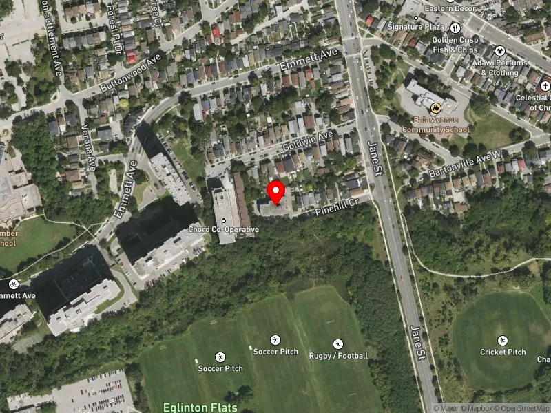 RentSafeTO apartment evaluation satellite view of 24 PINEHILL CRES in York South-Weston, Toronto