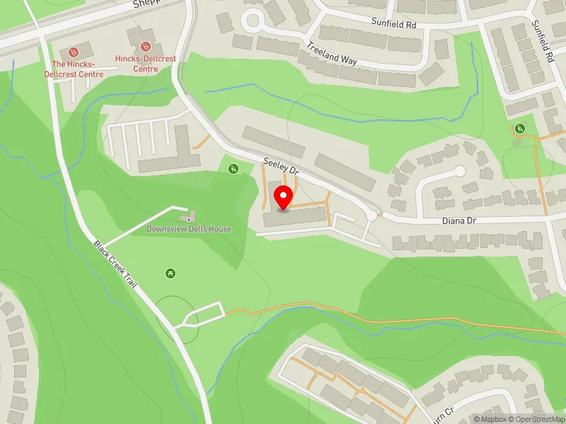 RentSafeTO apartment evaluation map view of 24 SEELEY DR in York Centre, Toronto