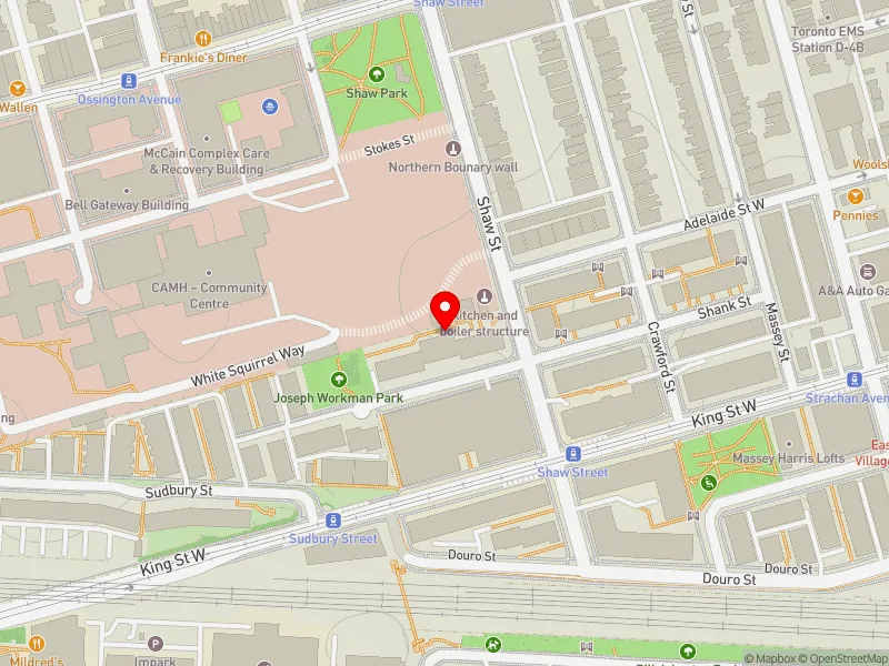RentSafeTO apartment evaluation map view of 24 SHAW ST in Spadina-Fort York, Toronto
