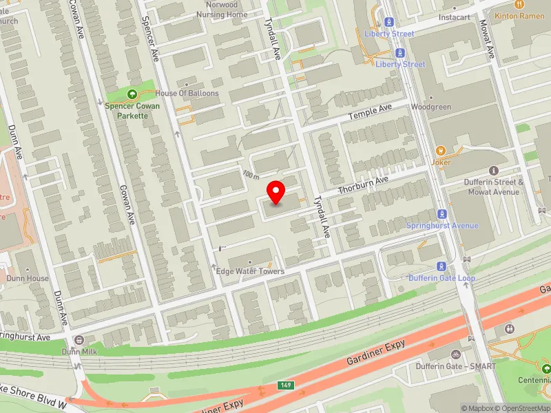 RentSafeTO apartment evaluation map view of 24 TYNDALL AVE in Parkdale-High Park, Toronto