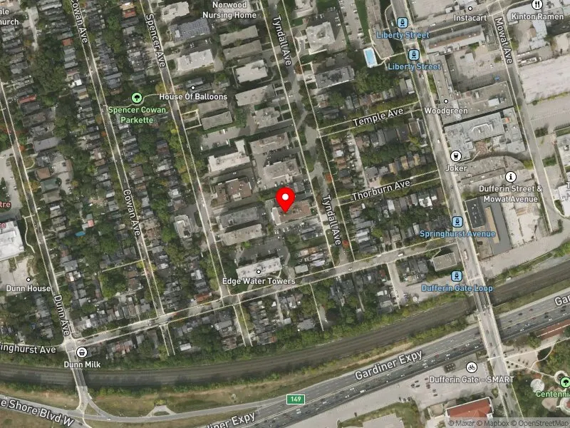 RentSafeTO apartment evaluation satellite view of 24 TYNDALL AVE in Parkdale-High Park, Toronto