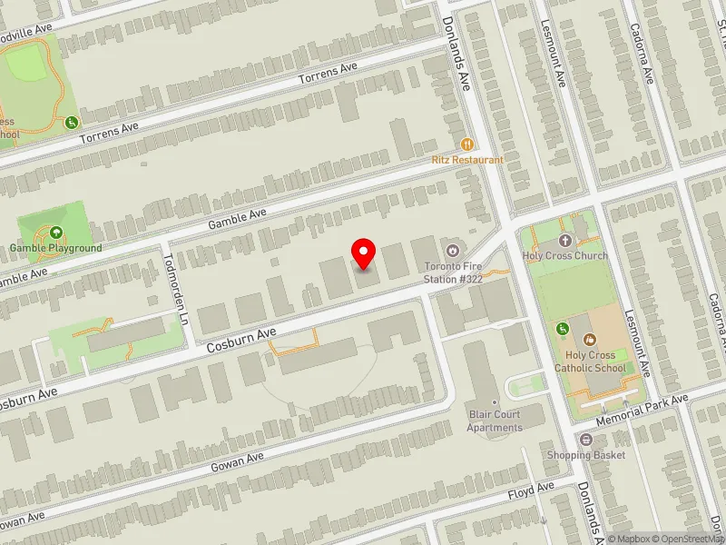 RentSafeTO apartment evaluation map view of 240 COSBURN AVE in Toronto-Danforth, Toronto