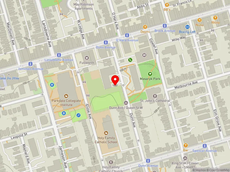 RentSafeTO apartment evaluation map view of 240 DUNN AVE in Parkdale-High Park, Toronto