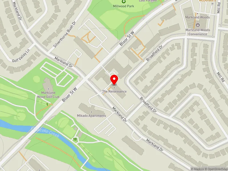 RentSafeTO apartment evaluation map view of 240 MARKLAND DR in Etobicoke Centre, Toronto