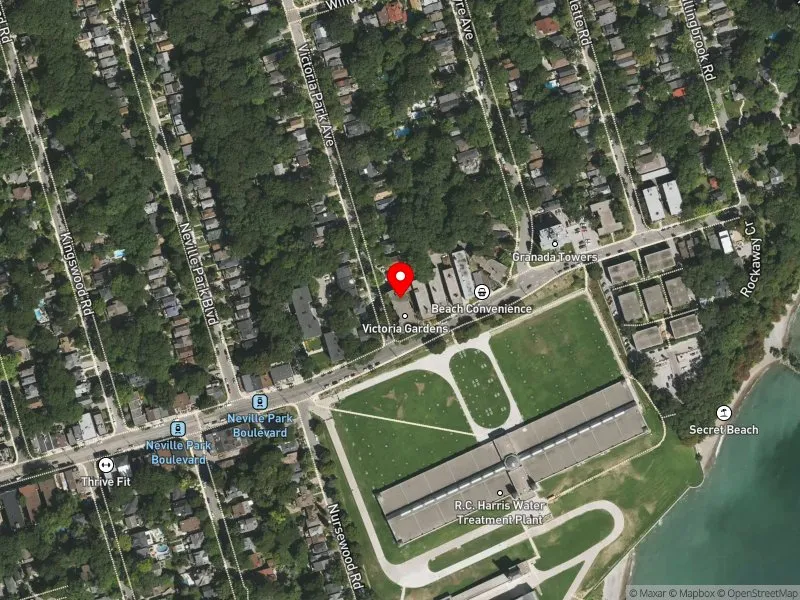 RentSafeTO apartment evaluation satellite view of 2400 QUEEN ST E in Scarborough Southwest, Toronto