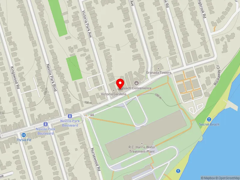 RentSafeTO apartment evaluation map view of 2402 QUEEN ST E in Scarborough Southwest, Toronto